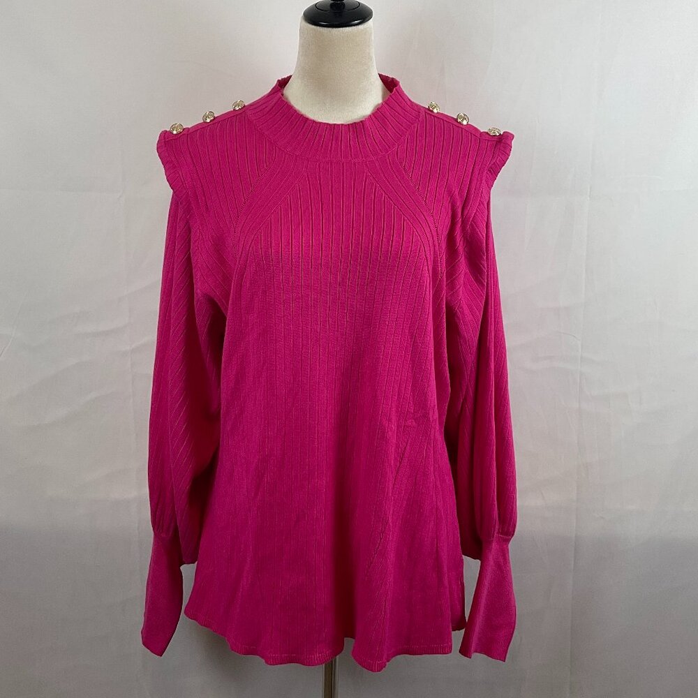 City Chic Isabella Jumper Sweater S 16 Vibrant Pink Gold Button Details Balloon